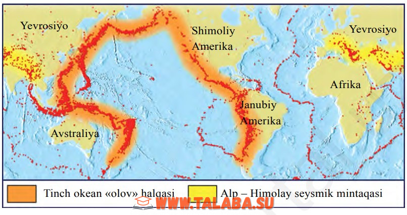 33-rasm. Sayyoramizdagi yirik seysmik mintaqalar